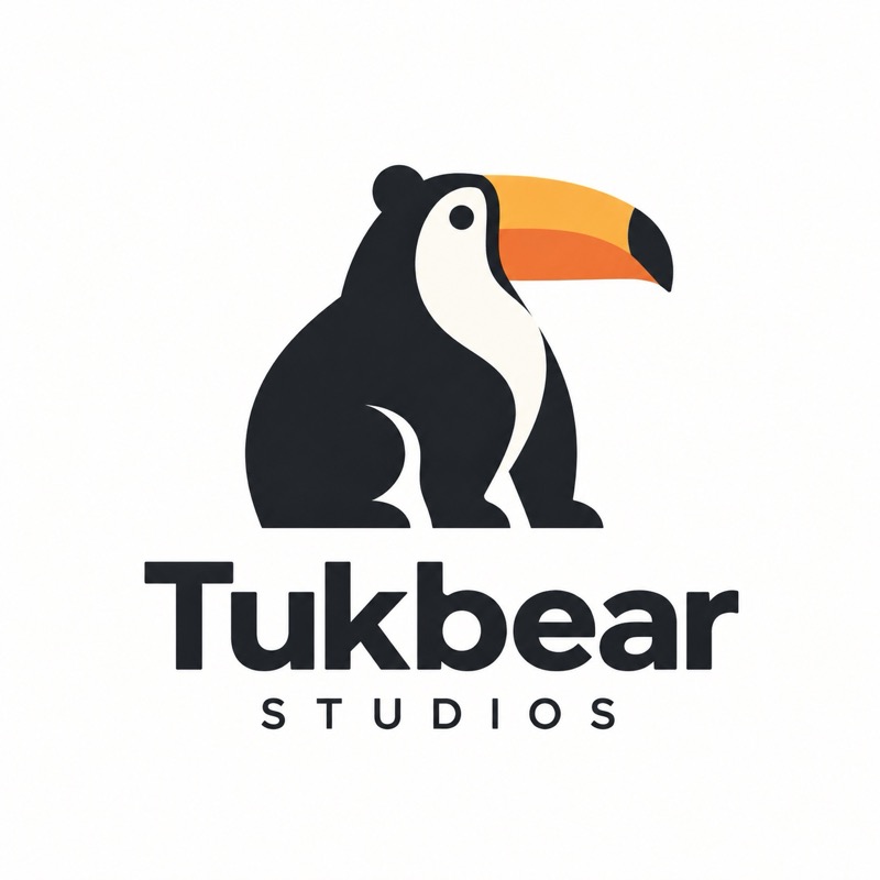 Tukbear Studios logo: a bear with a toucan's head